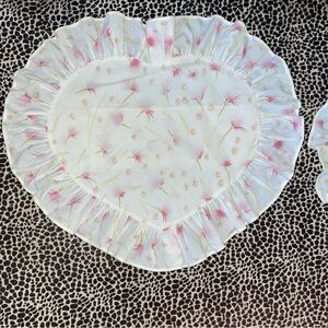 Pratesi Pair Heart Shaped Floral Ruffled Boudoir Shams 100% Egyptian Cotton EUC